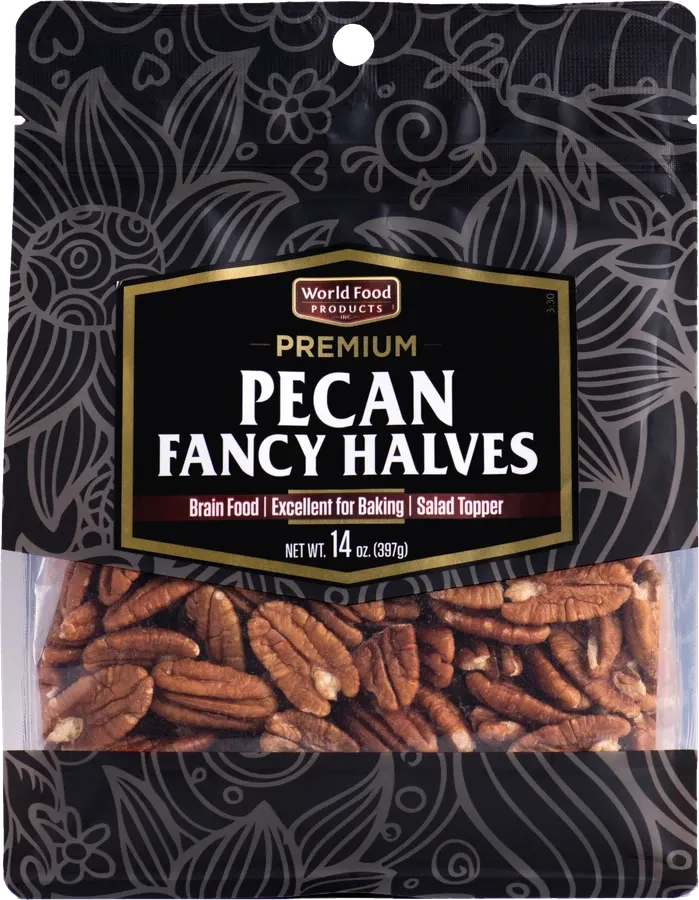 World Food Products Premium Pecan Fancy Halves, stand-up pouch